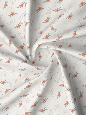 Pure Nest 100% Cotton 180 TC Orange & White Floral King Bedsheet with 2 Pillow Covers