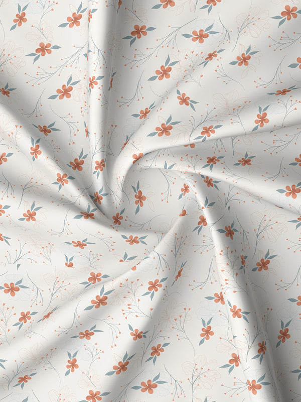 Pure Nest 100% Cotton 180 TC Orange & White Floral King Bedsheet with 2 Pillow Covers