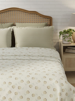 Pure Nest 100% Cotton 180 TC Brown & White Floral King Bedsheet with 2 Pillow Covers