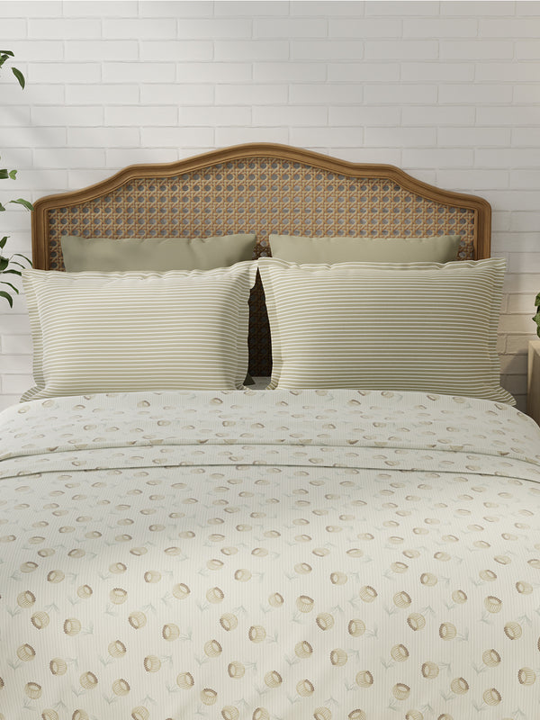 Pure Nest 100% Cotton 180 TC Brown & White Floral King Bedsheet with 2 Pillow Covers