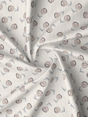 Pure Nest 100% Cotton 180 TC Grey & White Floral King Bedsheet with 2 Pillow Covers