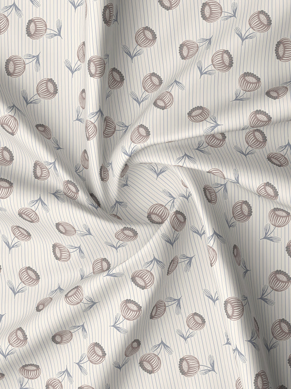 Pure Nest 100% Cotton 180 TC Grey & White Floral King Bedsheet with 2 Pillow Covers
