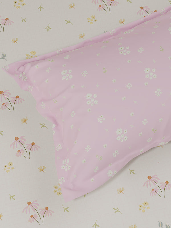 Pure Nest 100% Cotton 180 TC Pink & White Floral King Bedsheet with 2 Pillow Covers