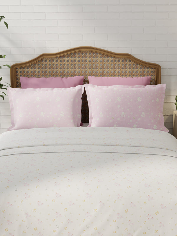 Pure Nest 100% Cotton 180 TC Pink & White Floral King Bedsheet with 2 Pillow Covers