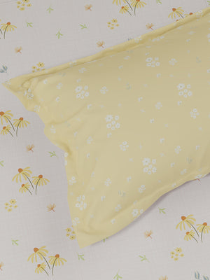 Pure Nest 100% Cotton 180 TC Yellow & White Floral King Bedsheet with 2 Pillow Covers