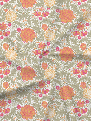 BasicX 100% Cotton 120 TC Yellow & Grey Floral King Bedsheet with 2 Pillow Covers