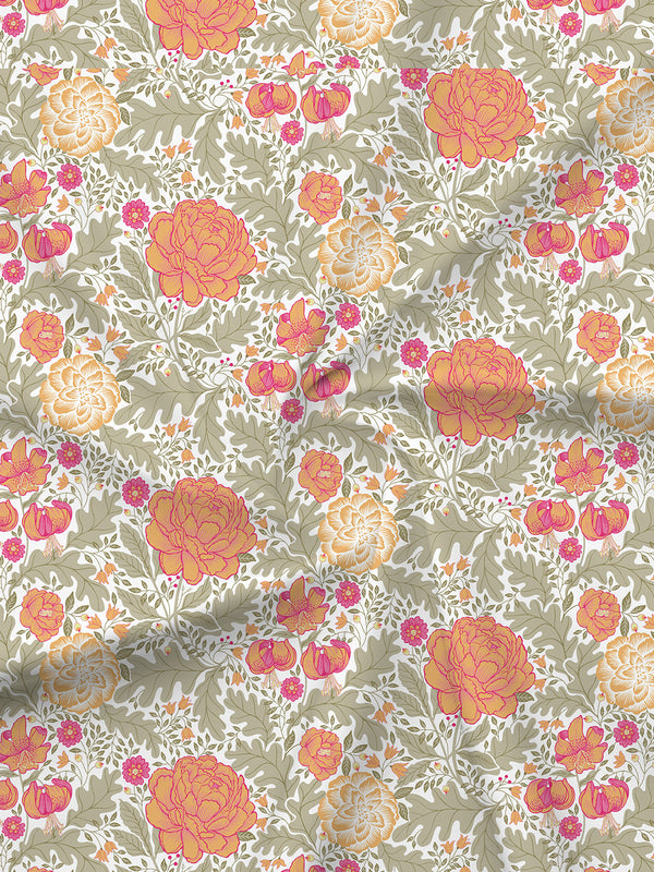 BasicX 100% Cotton 120 TC Yellow & Grey Floral King Bedsheet with 2 Pillow Covers