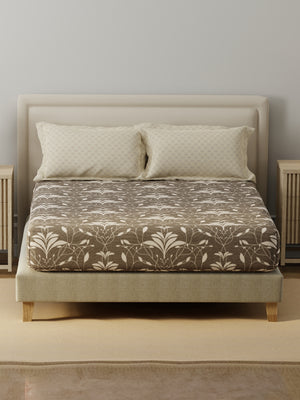 BasicX 100% Cotton 120 TC Grey Printed King Bedsheet with 2 Pillow Covers