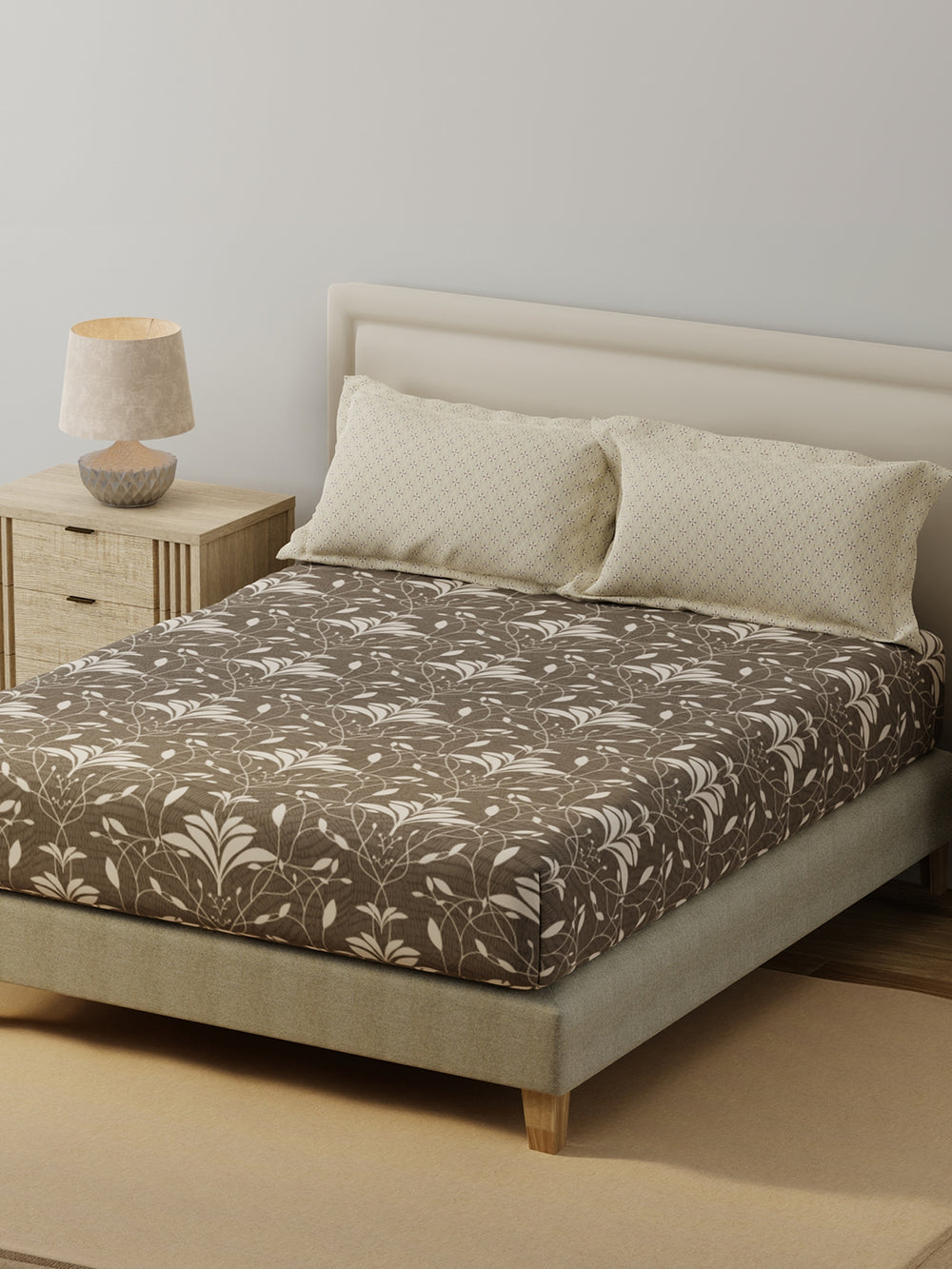BasicX 100% Cotton 120 TC Grey Printed King Bedsheet with 2 Pillow Covers
