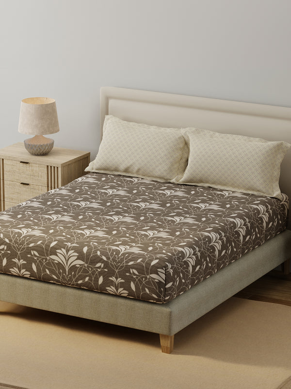 BasicX 100% Cotton 120 TC Grey Printed King Bedsheet with 2 Pillow Covers