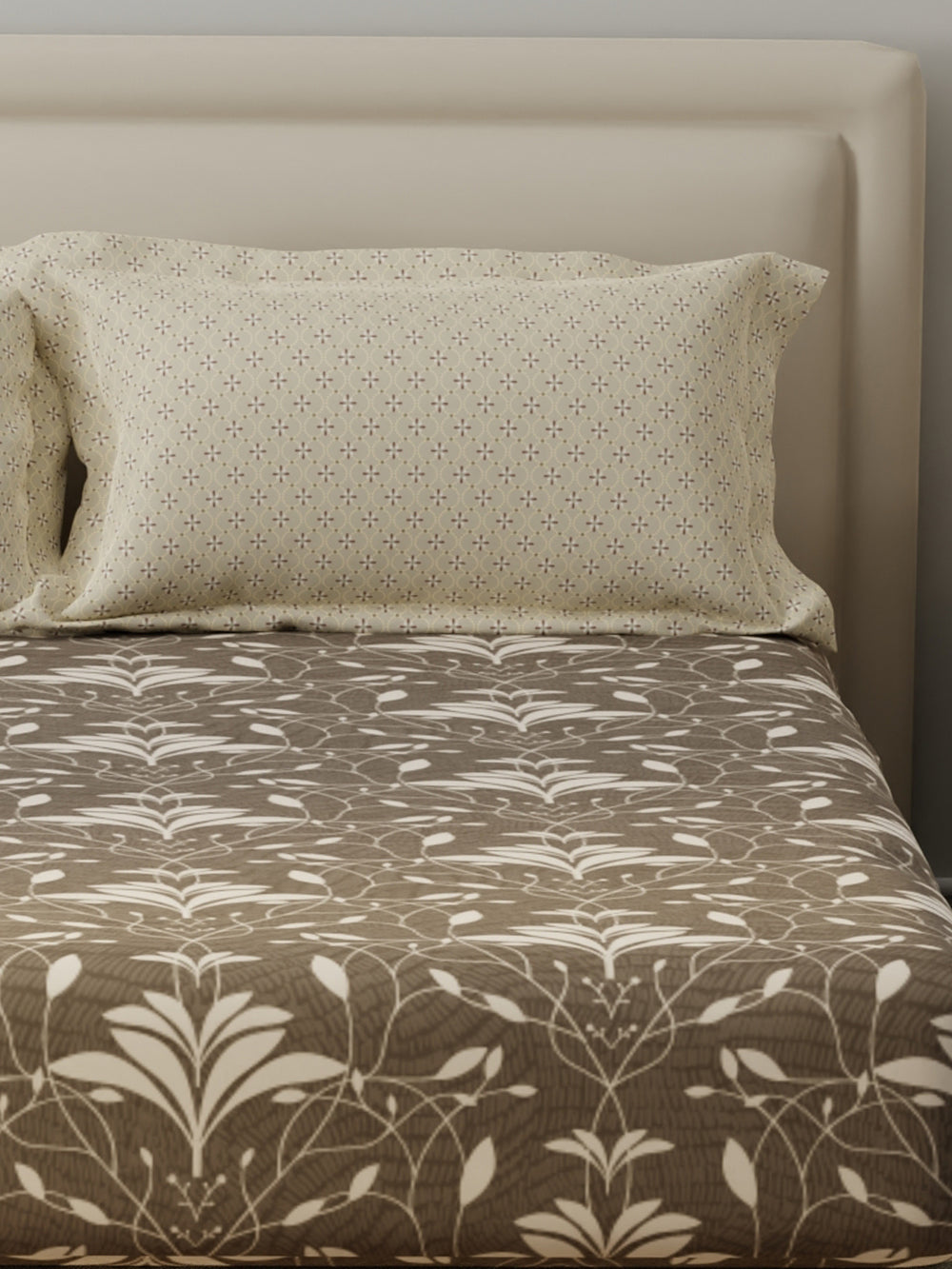 BasicX 100% Cotton 120 TC Grey Printed King Bedsheet with 2 Pillow Covers