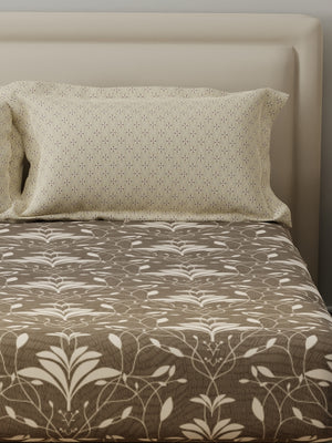 BasicX 100% Cotton 120 TC Grey Printed King Bedsheet with 2 Pillow Covers