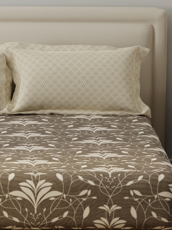 BasicX 100% Cotton 120 TC Grey Printed King Bedsheet with 2 Pillow Covers