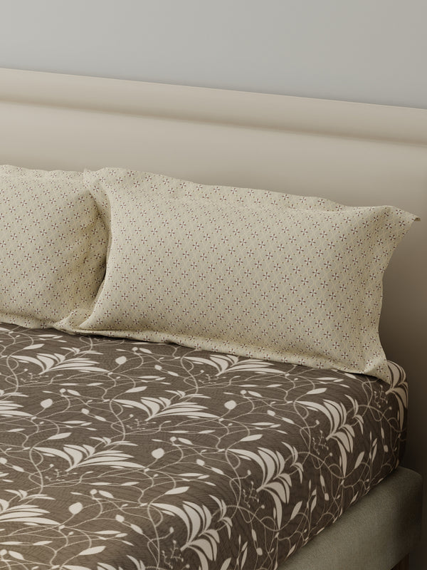 BasicX 100% Cotton 120 TC Grey Printed King Bedsheet with 2 Pillow Covers