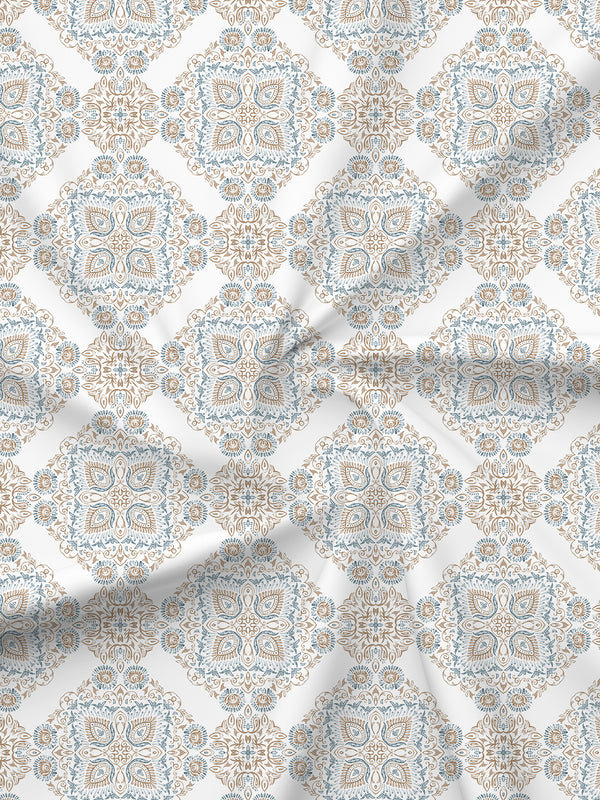 BasicX 100% Cotton 120 TC Blue & White Printed King Bedsheet with 2 Pillow Covers