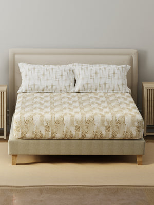 BasicX 100% Cotton 120 TC Cream Floral King Bedsheet with 2 Pillow Covers