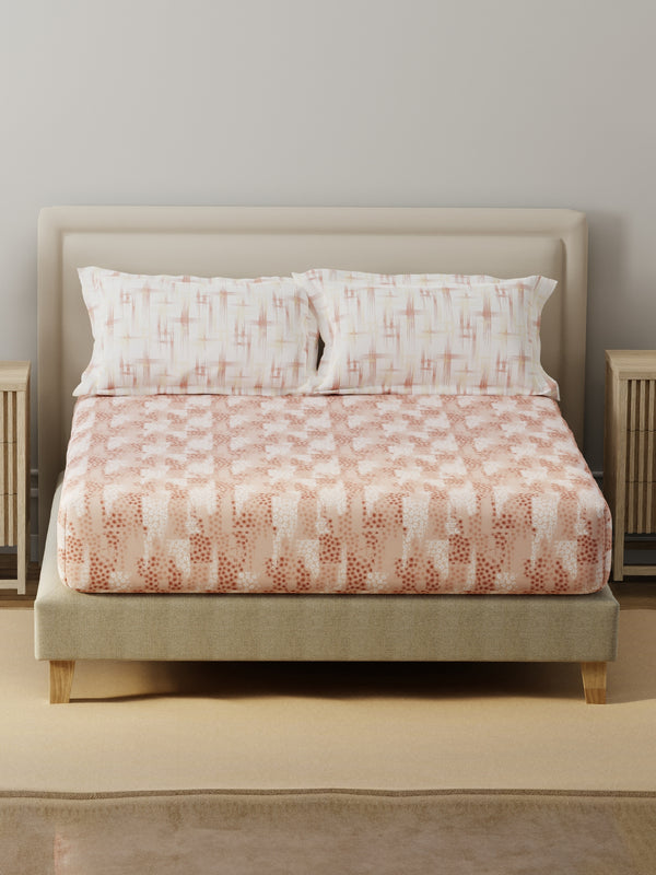 BasicX 100% Cotton 120 TC Pink Floral King Bedsheet with 2 Pillow Covers