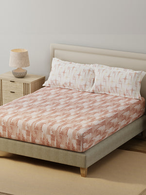 BasicX 100% Cotton 120 TC Pink Floral King Bedsheet with 2 Pillow Covers