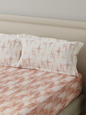 BasicX 100% Cotton 120 TC Pink Floral King Bedsheet with 2 Pillow Covers