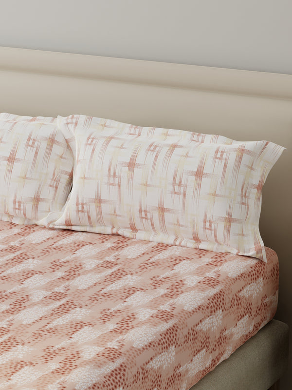 BasicX 100% Cotton 120 TC Pink Floral King Bedsheet with 2 Pillow Covers
