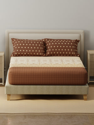 BasicX 100% Cotton 120 TC Brown Printed King Bedsheet with 2 Pillow Covers