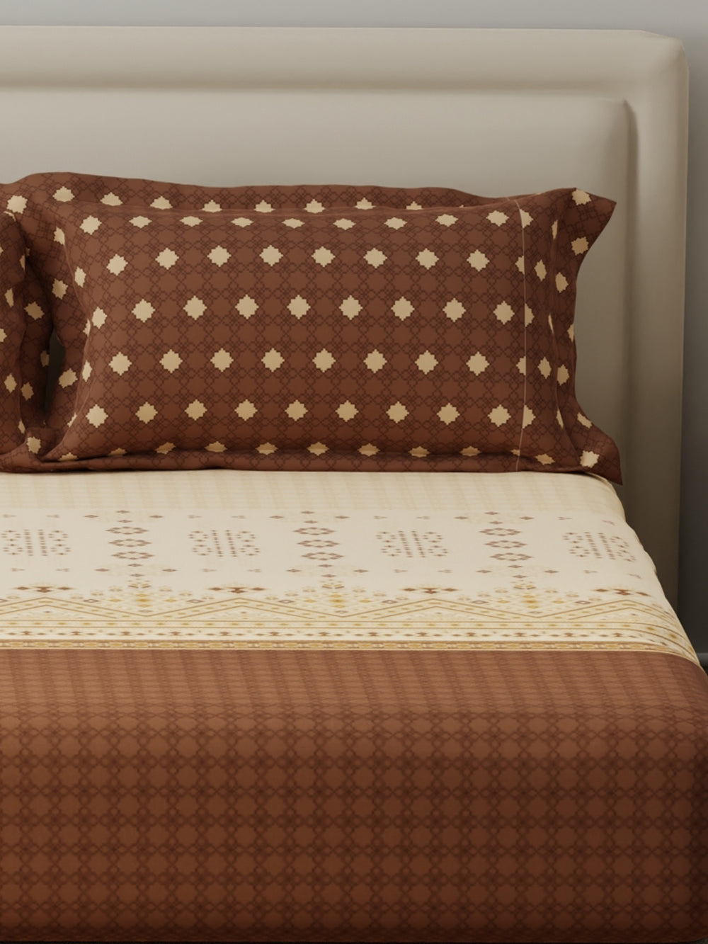 BasicX 100% Cotton 120 TC Brown Printed King Bedsheet with 2 Pillow Covers