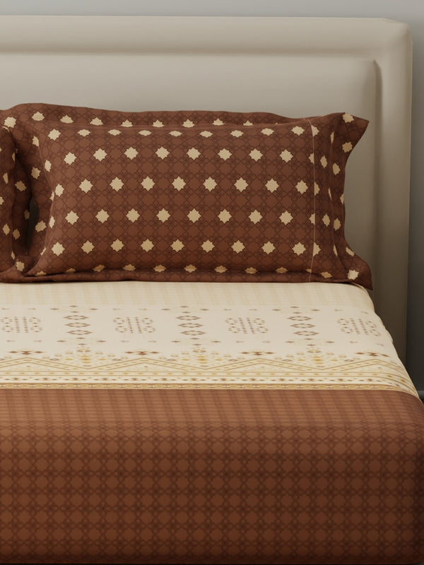 BasicX 100% Cotton 120 TC Brown Printed King Bedsheet with 2 Pillow Covers