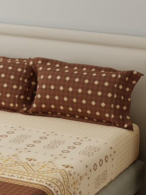 BasicX 100% Cotton 120 TC Brown Printed King Bedsheet with 2 Pillow Covers