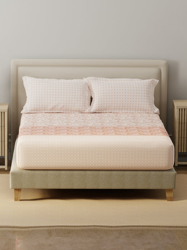 BasicX 100% Cotton 120 TC Peach Paisley Printed King Bedsheet with 2 Pillow Covers
