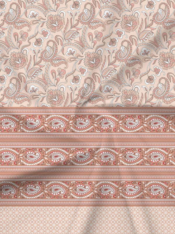 BasicX 100% Cotton 120 TC Peach Paisley Printed King Bedsheet with 2 Pillow Covers