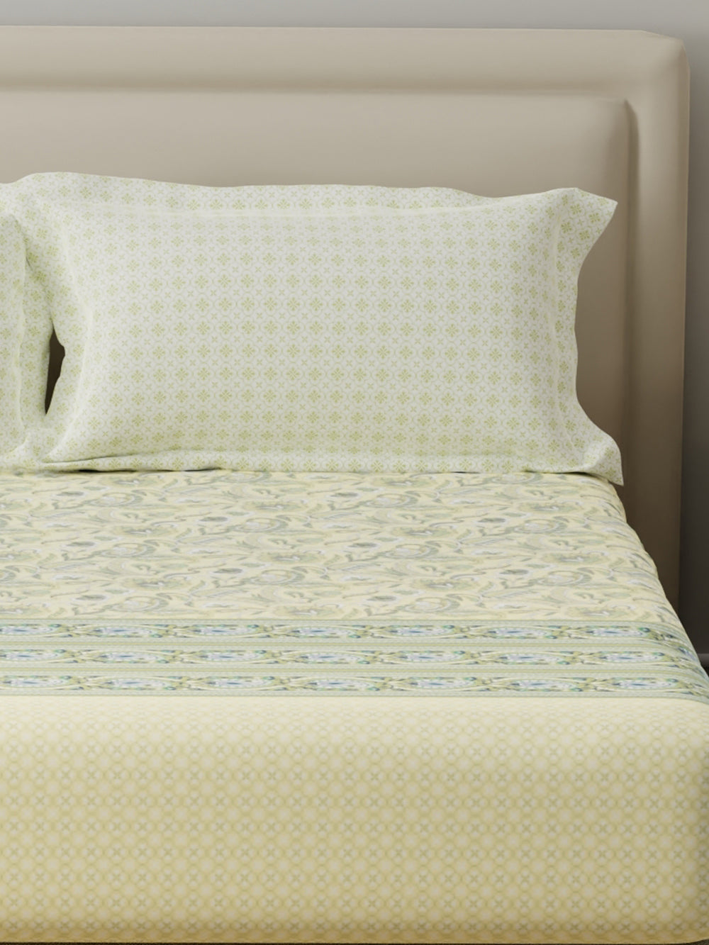 BasicX 100% Cotton 120 TC Yellow Paisley Printed King Bedsheet with 2 Pillow Covers