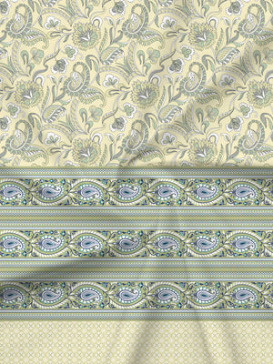 BasicX 100% Cotton 120 TC Yellow Paisley Printed King Bedsheet with 2 Pillow Covers
