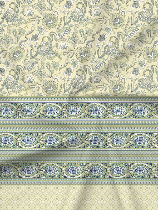 BasicX 100% Cotton 120 TC Yellow Paisley Printed King Bedsheet with 2 Pillow Covers