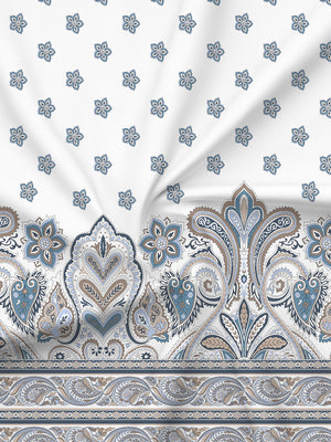 BasicX 100% Cotton 120 TC Blue & White Floral King Bedsheet with 2 Pillow Covers