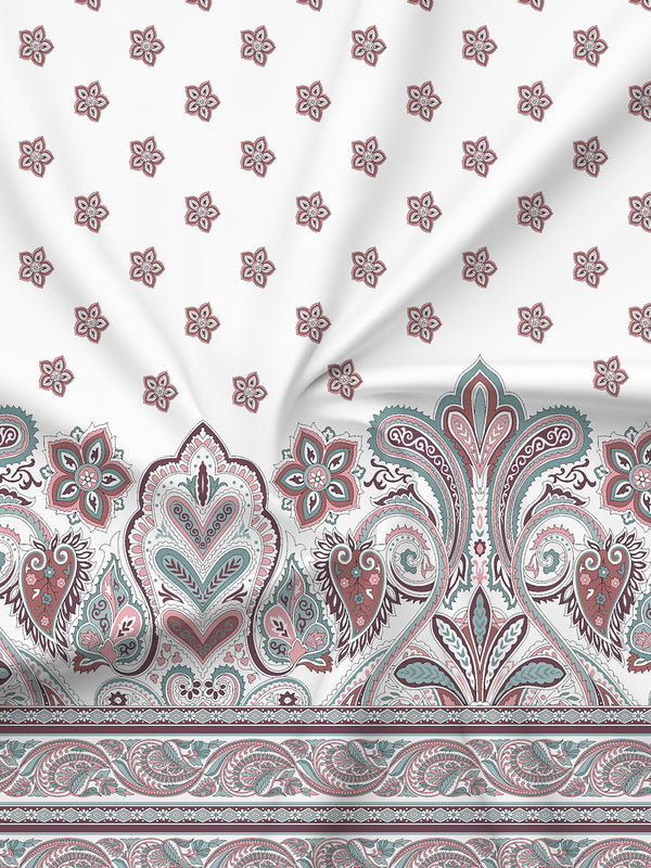 BasicX 100% Cotton 120 TC White & Pink Floral King Bedsheet with 2 Pillow Covers
