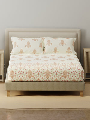 BasicX 100% Cotton 120 TC Pink & White Floral King Bedsheet with 2 Pillow Covers