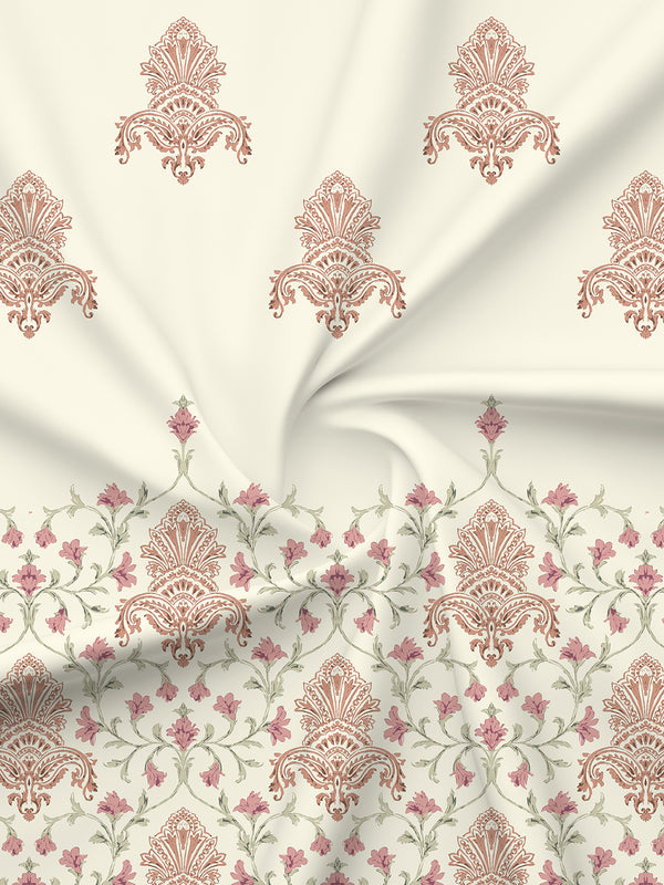 BasicX 100% Cotton 120 TC Pink & White Floral King Bedsheet with 2 Pillow Covers
