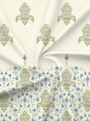 BasicX 100% Cotton 120 TC Blue & White Floral King Bedsheet with 2 Pillow Covers