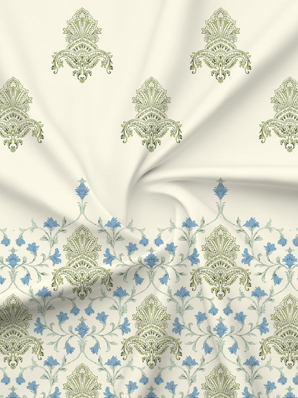 BasicX 100% Cotton 120 TC Blue & White Floral King Bedsheet with 2 Pillow Covers