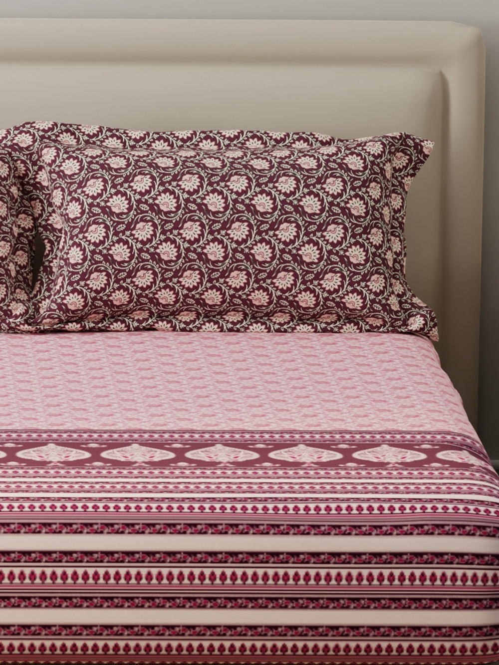 BasicX 100% Cotton 120 TC Pink Floral King Bedsheet with 2 Pillow Covers