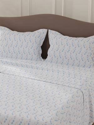 Lumina Floret 100% Cotton 144 TC Blue Floral Double Bedsheet with 2 Pillow Covers
