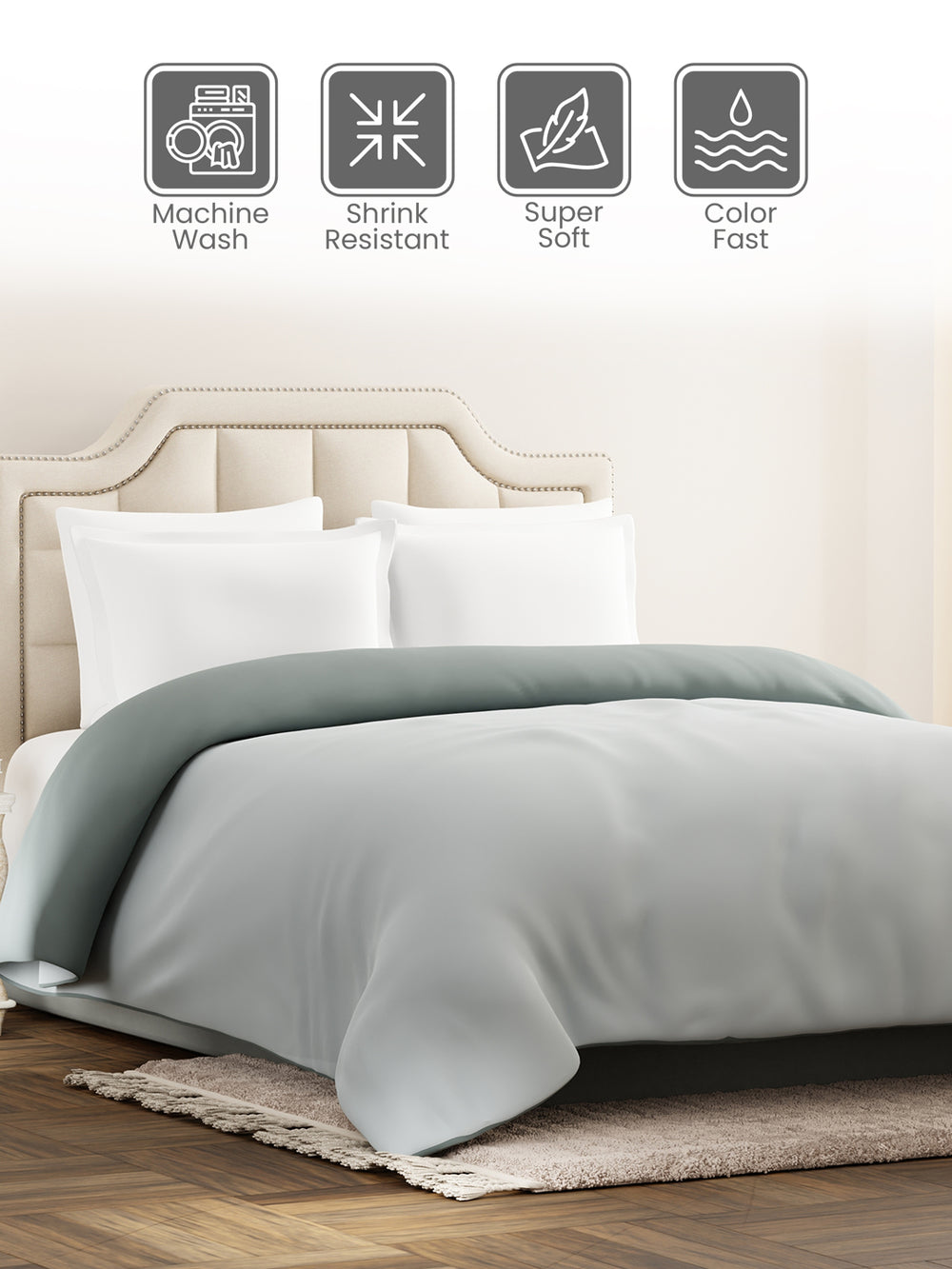 Double Reversible Comforter, Grey (94 inches L x 87 inches W), BasicX Collection