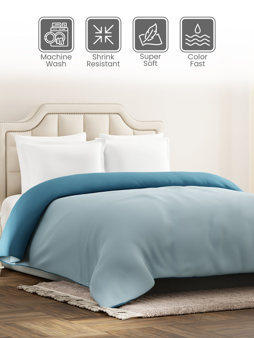 Double Reversible Comforter, Blue (94 inches L x 87 inches W), BasicX Collection