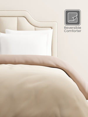 Double Reversible Comforter, Beige & Brown (94 inches L x 87 inches W), BasicX Collection