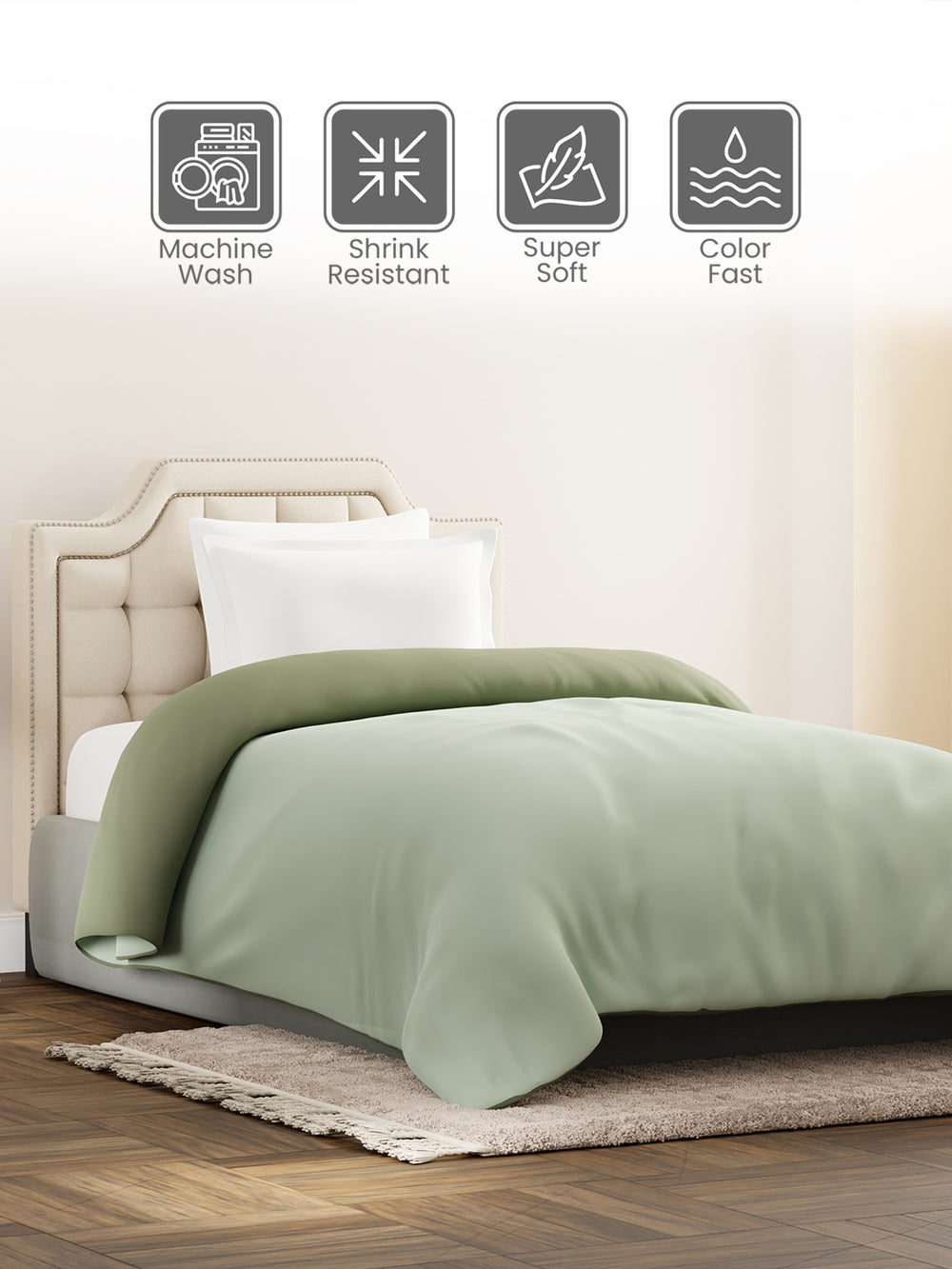 Single Reversible Comforter, Green (2.20 L x 1.52 W meters), Forever Collection