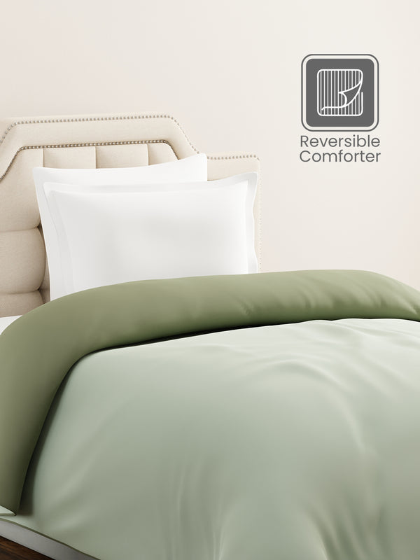 Single Reversible Comforter, Green (2.20 L x 1.52 W meters), Forever Collection