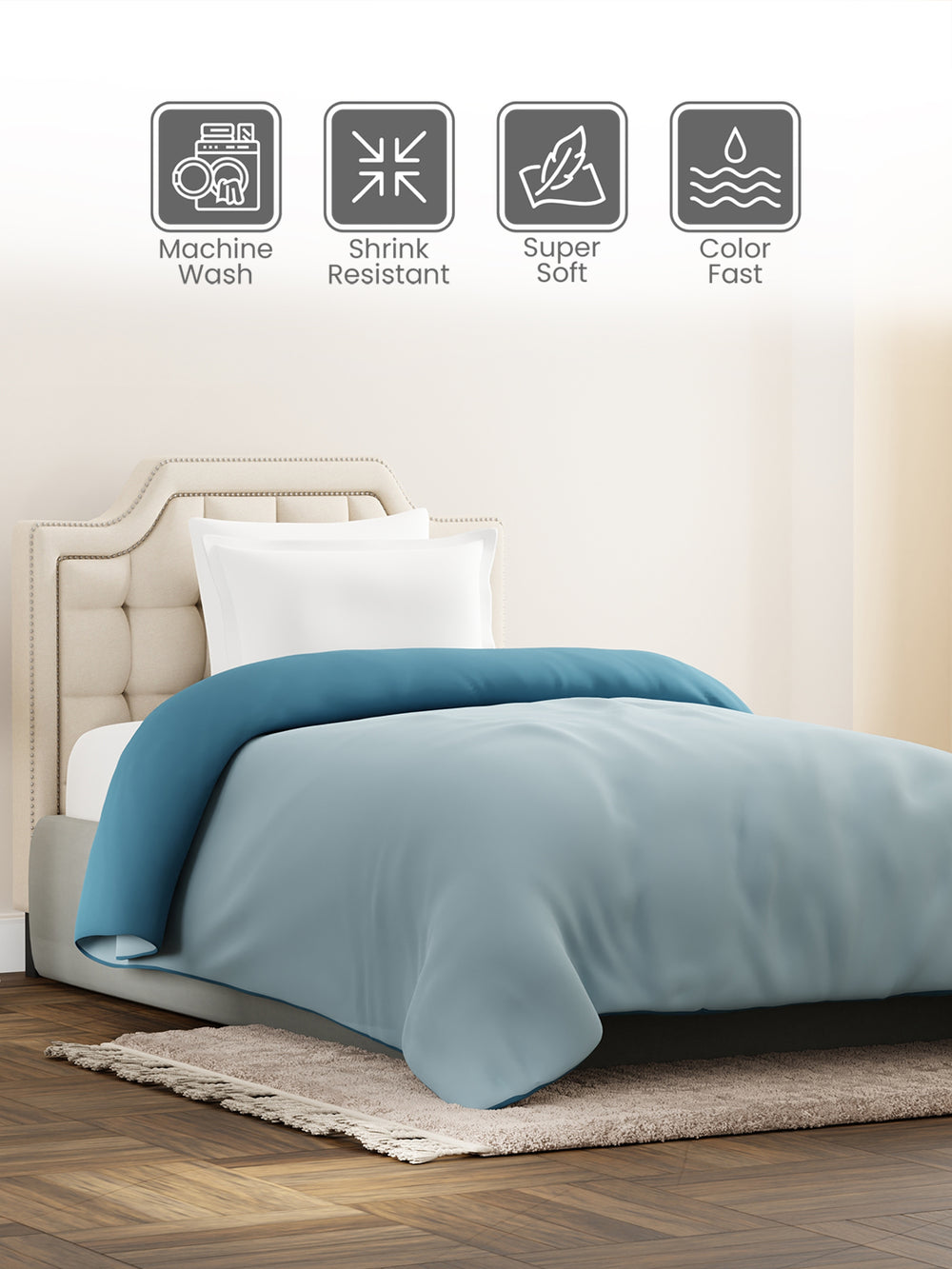 Single Reversible Comforter, Blue (87 inches L x 60 inches W), BasicX Collection
