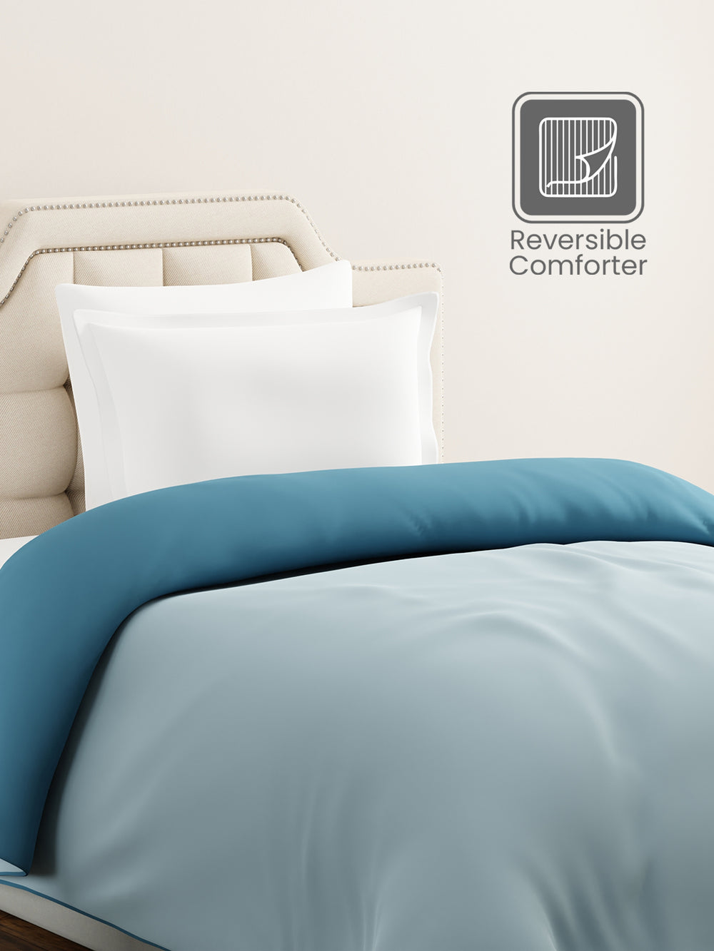 Single Reversible Comforter, Blue (87 inches L x 60 inches W), BasicX Collection