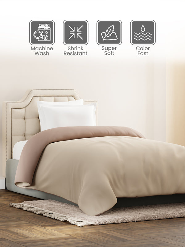 Single Reversible Comforter, Beige & Brown (87 inches L x 60 inches W), BasicX Collection