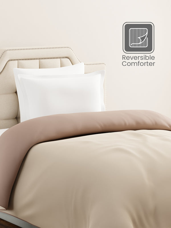 Single Reversible Comforter, Beige & Brown (87 inches L x 60 inches W), BasicX Collection